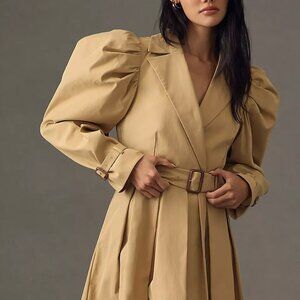 Anthropologie Puff-Sleeve Pleated Trench Coat